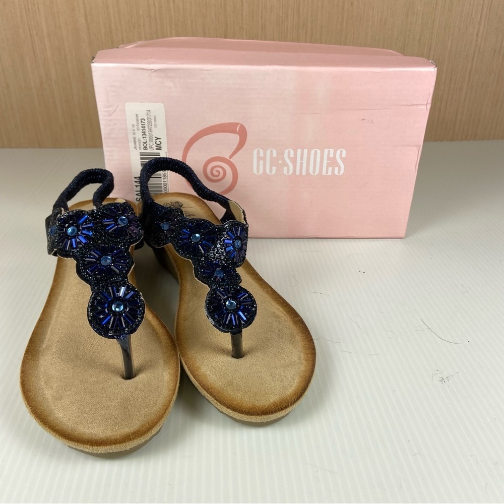 NIB GC Shoes Jasmine Navy Embellished Wedge Sandals Size 8